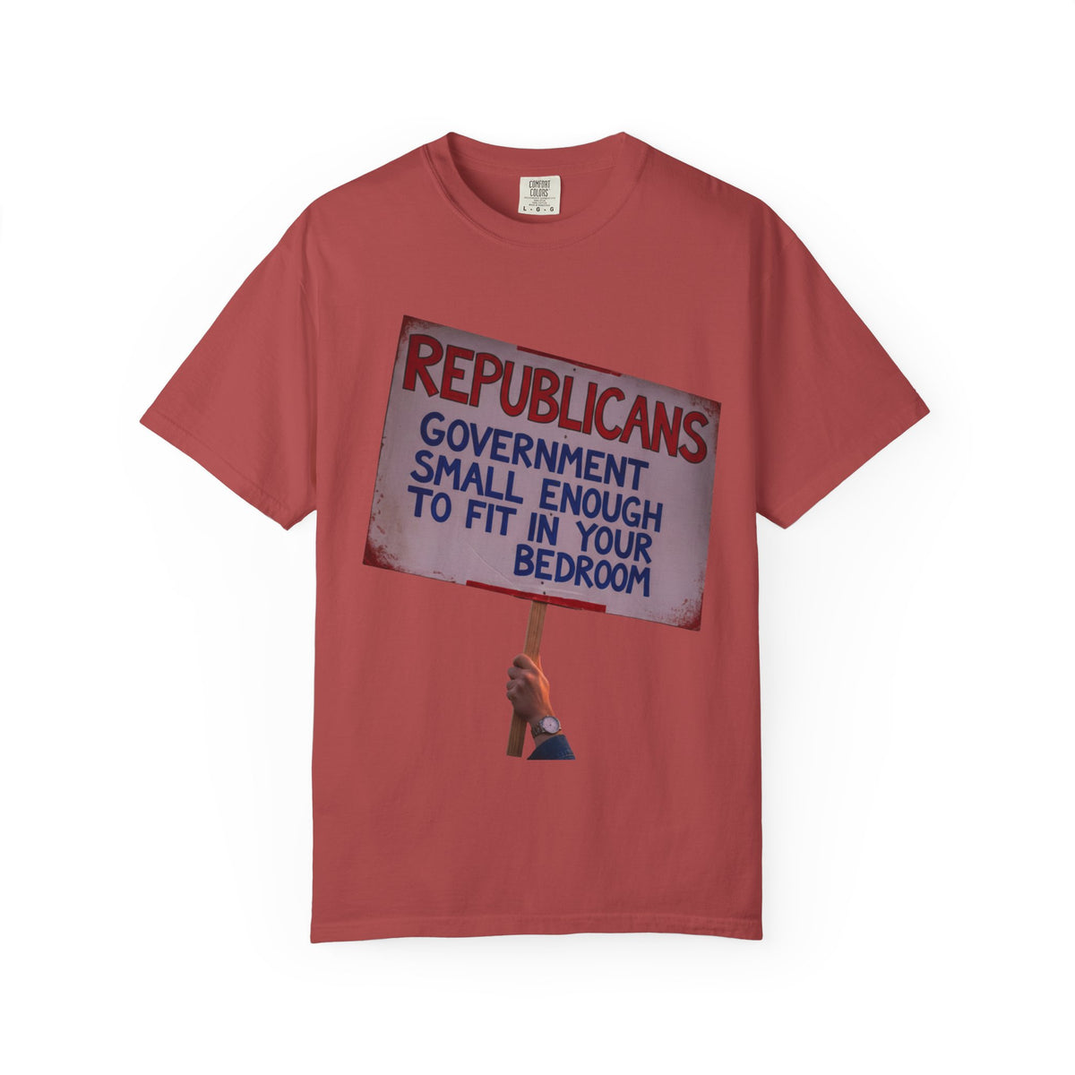 Color: Crimson | Small Government (In All the Wrong Places) Unisex Garment-Dyed T-shirt
