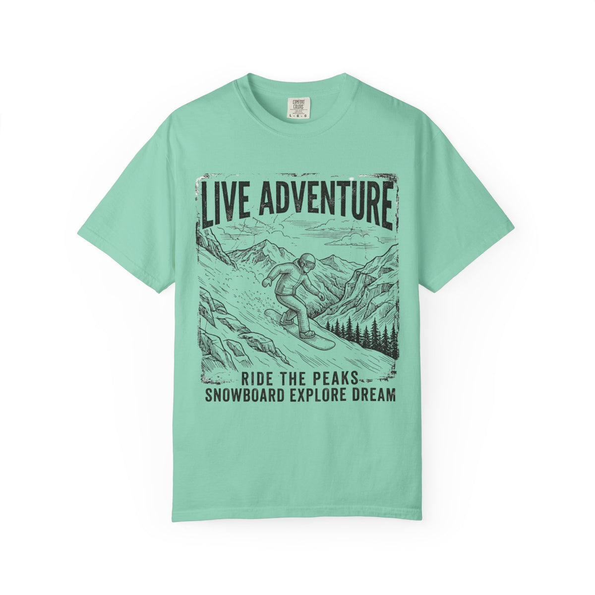 Color: Island Reef | Live Adventure - Snowboard Unisex Garment-Dyed Tee