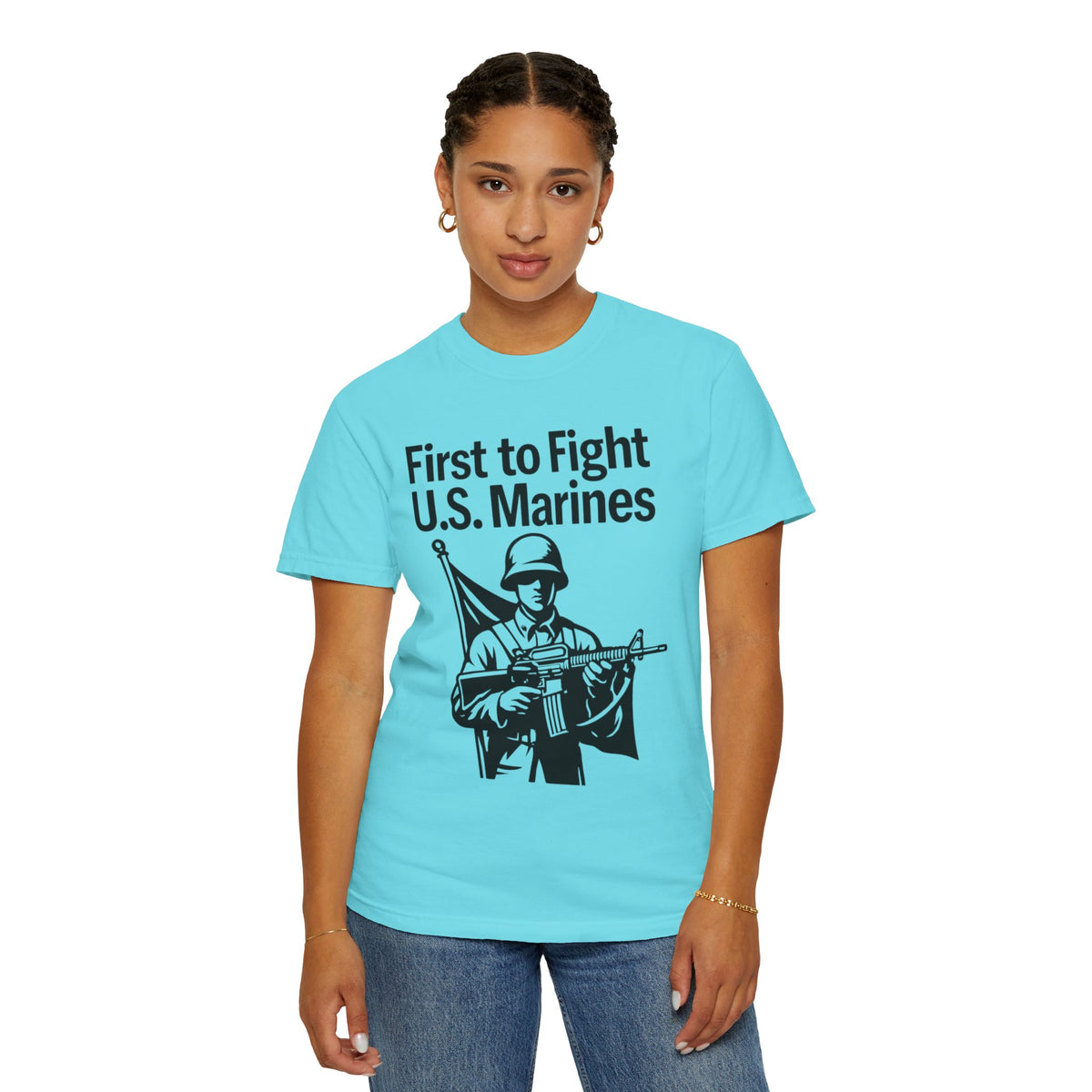 Color: Lagoon Blue | First to Fight Unisex Garment-Dyed T-shirt