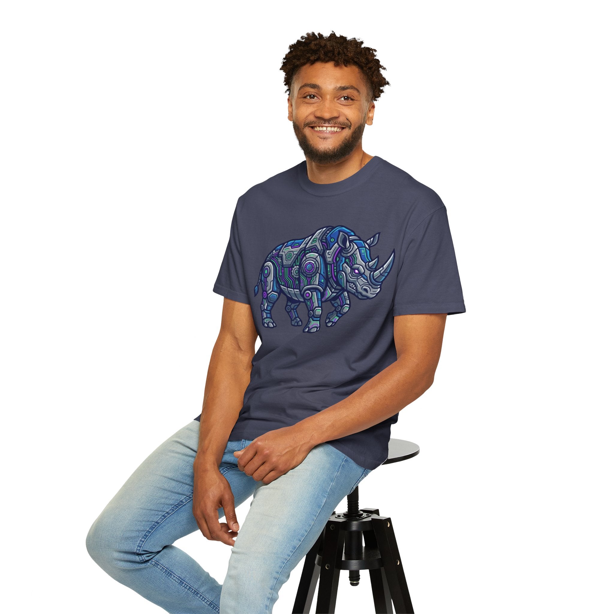 "Cyber Rhino" Unisex Garment-Dyed Tee