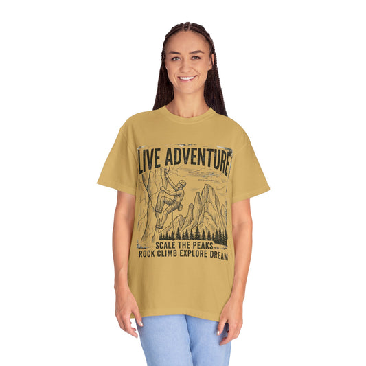 "Live Adventure - Climb" Unisex Garment-Dyed Tee