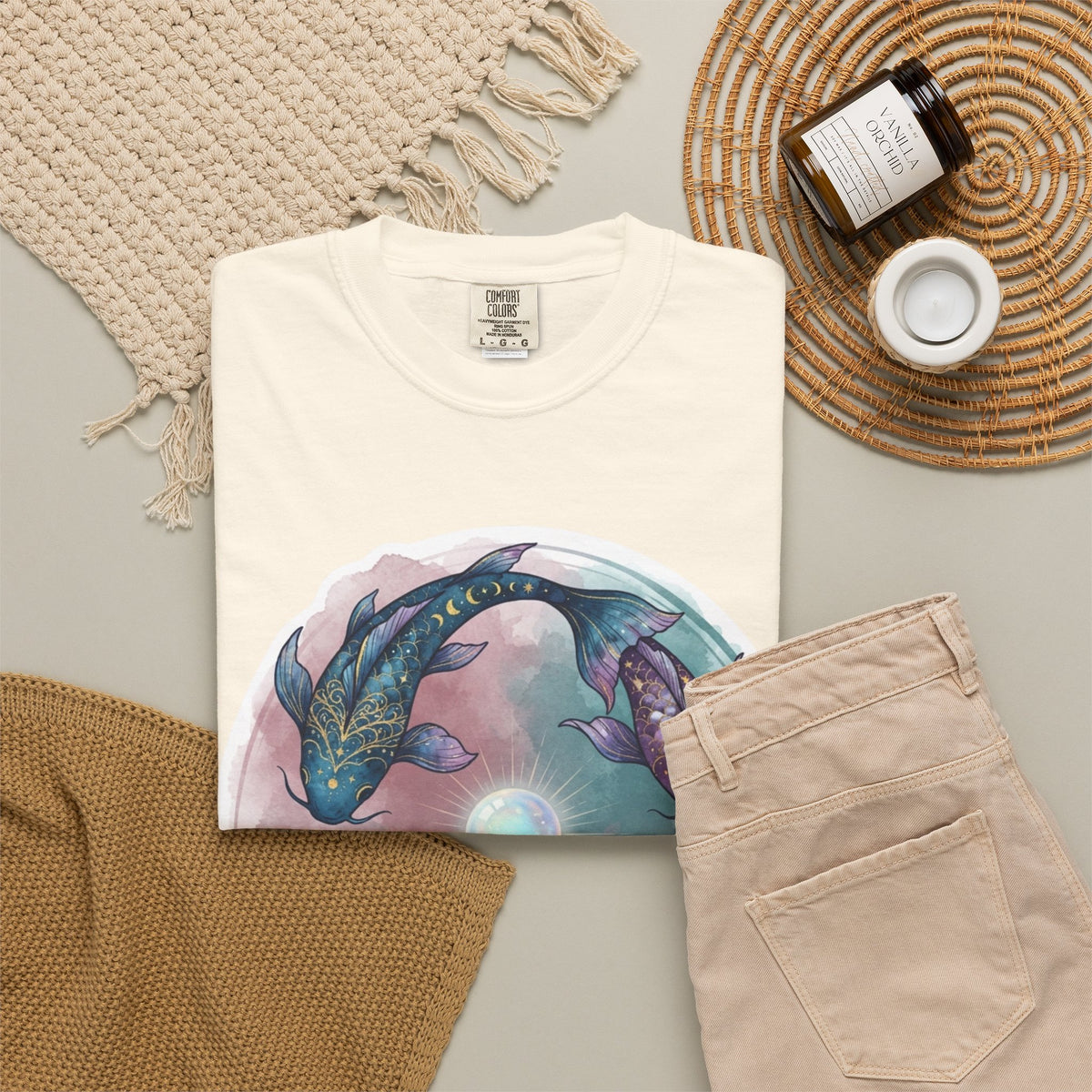 "Pisces The Infinite Fish" Unisex Garment-Dyed Tee