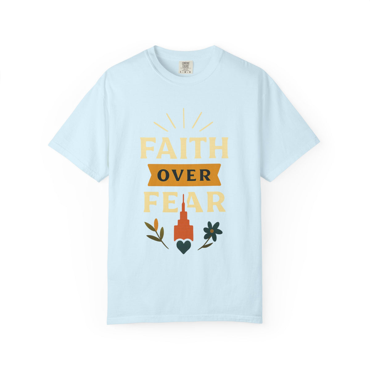 Color: Chambray | Faith Over Fear-4 Unisex Garment-Dyed T-shirt