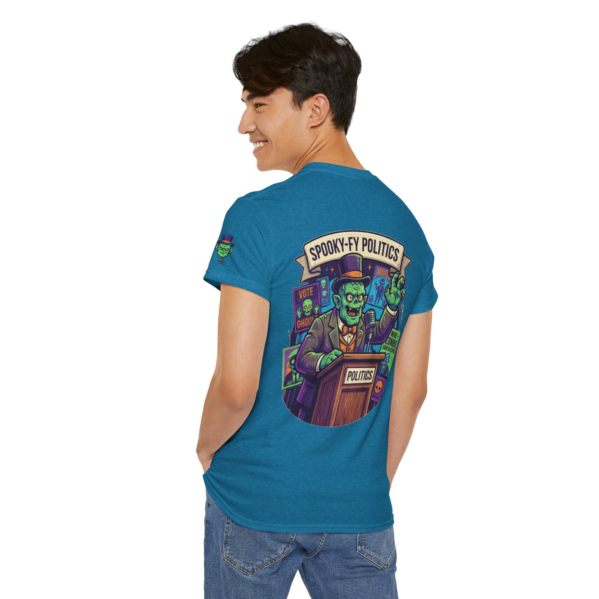 Color: Antique Sapphire | Spooky-Fy Politics Premium Graphic Tee