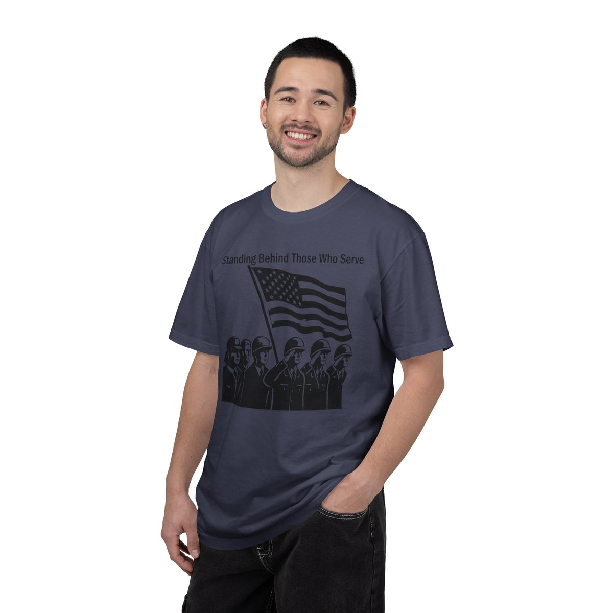 Color: Denim | Standing Behind Those Who Serve Unisex Garment-Dyed T-shirt