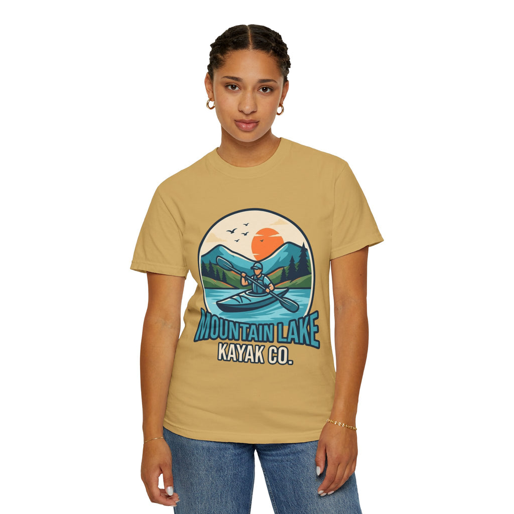 "Mountain Lake Kayak" Unisex Garment-Dyed Tee