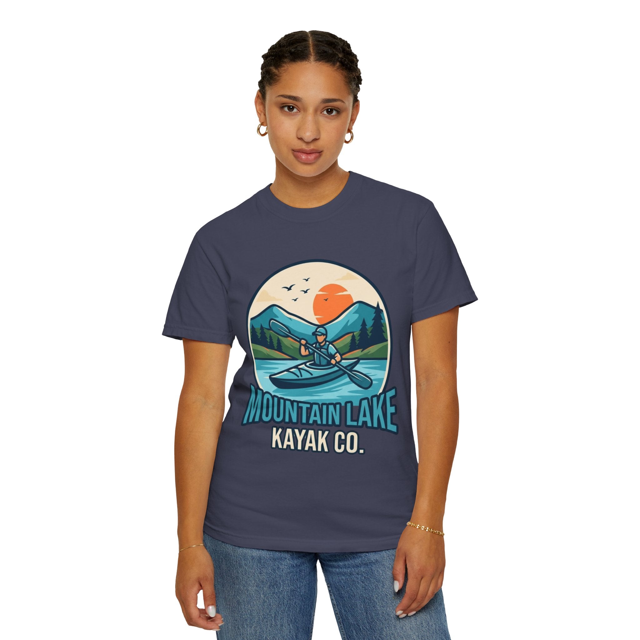 "Mountain Lake Kayak" Unisex Garment-Dyed Tee