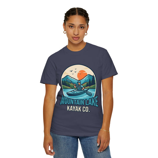 Color: Denim | Mountain Lake Kayak Unisex Garment-Dyed Tee