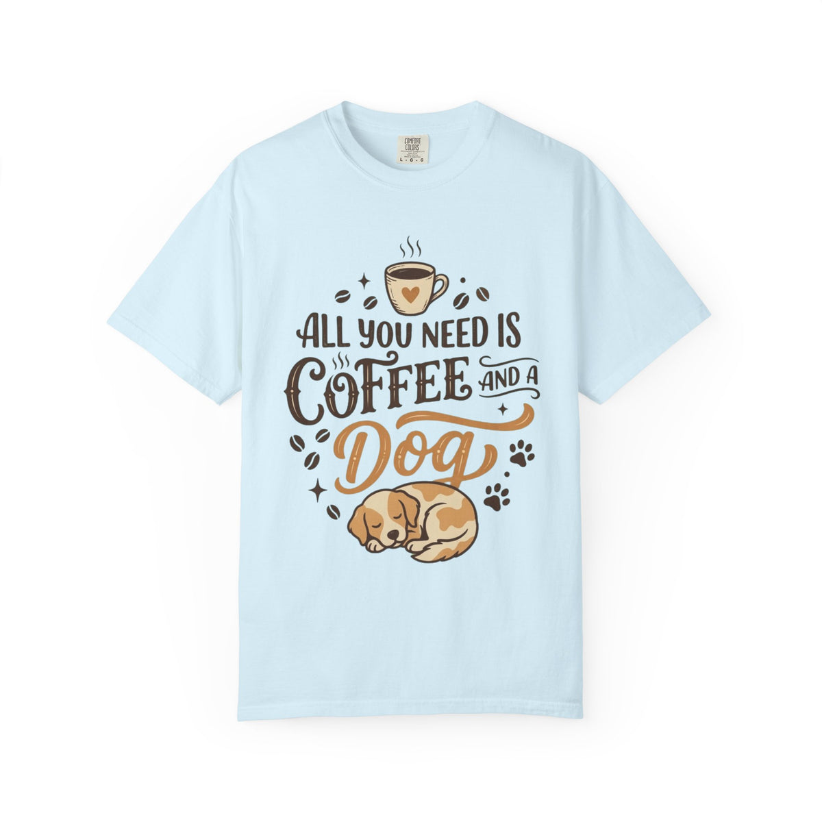 Color: Chambray | Coffee and a Dog Unisex Garment-Dyed Tee