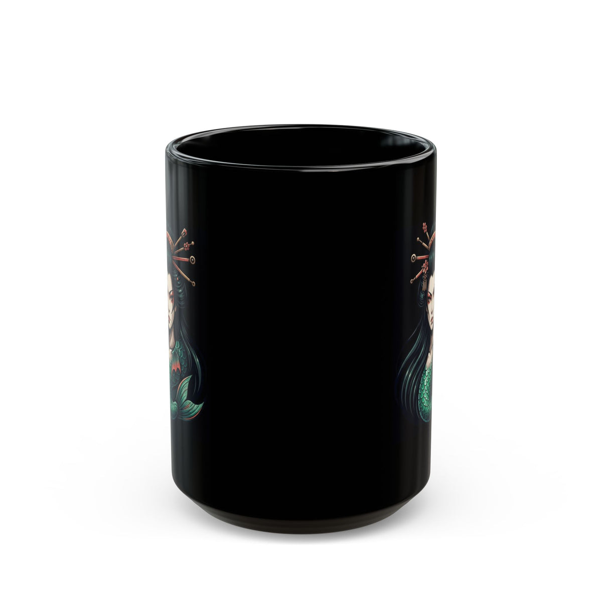 "Ningyo (Japanese Folklore)" Black Ceramic Mug — Graphic