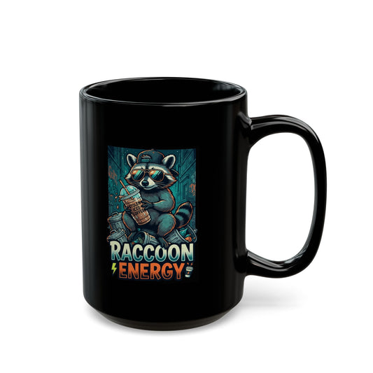"Raccoon Energy" Black Ceramic Mug