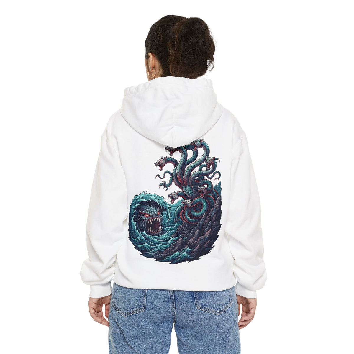Color: White | Charybdis and Scylla (Greek Mythology) Garment-Dyed Hoodie