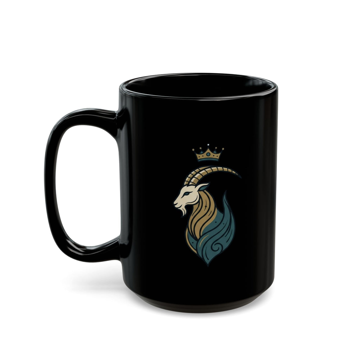 "Capricorn- The Sea-Goat Crest" Black Ceramic Mug — Graphic