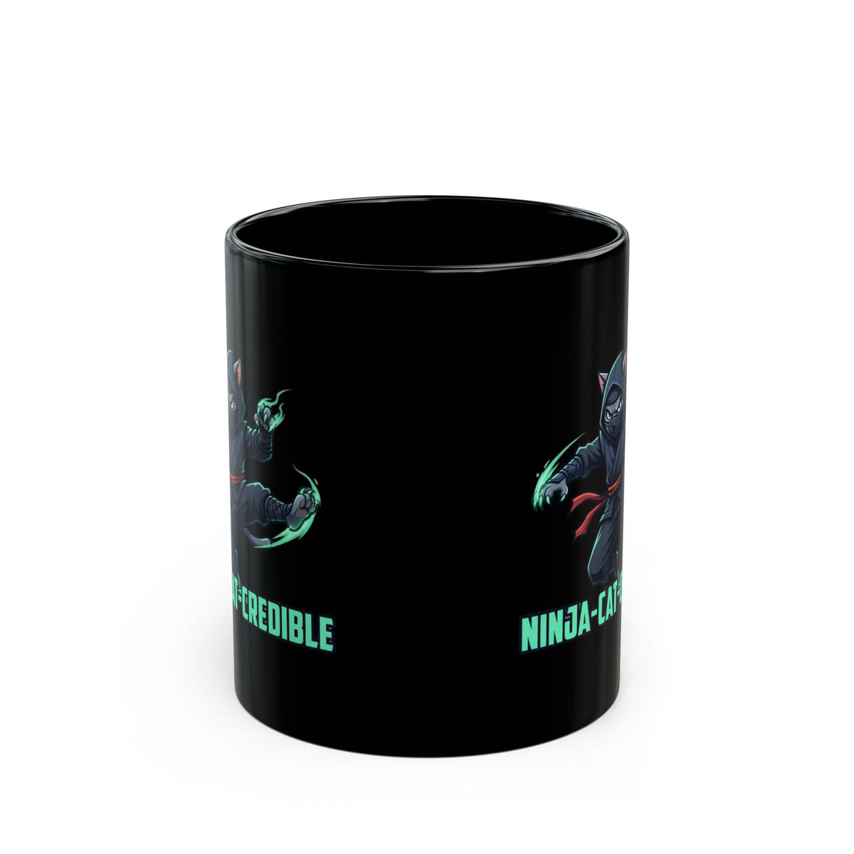 "Ninja Cat Credible" Black Ceramic Mug