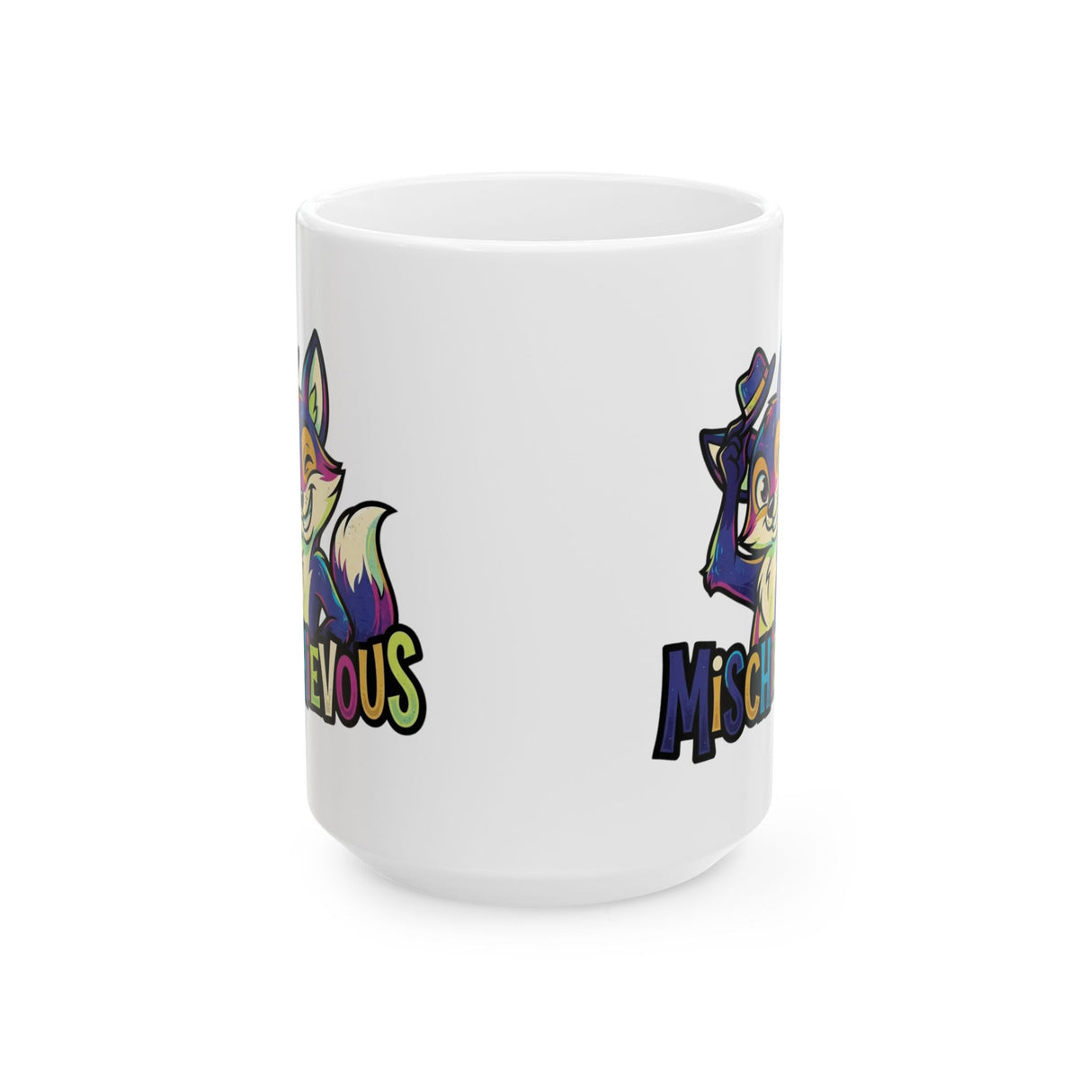 "Mischievous" White Ceramic Mug