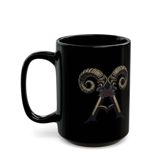 "Floral Monogram Aries" Black Ceramic Mug — Graphic