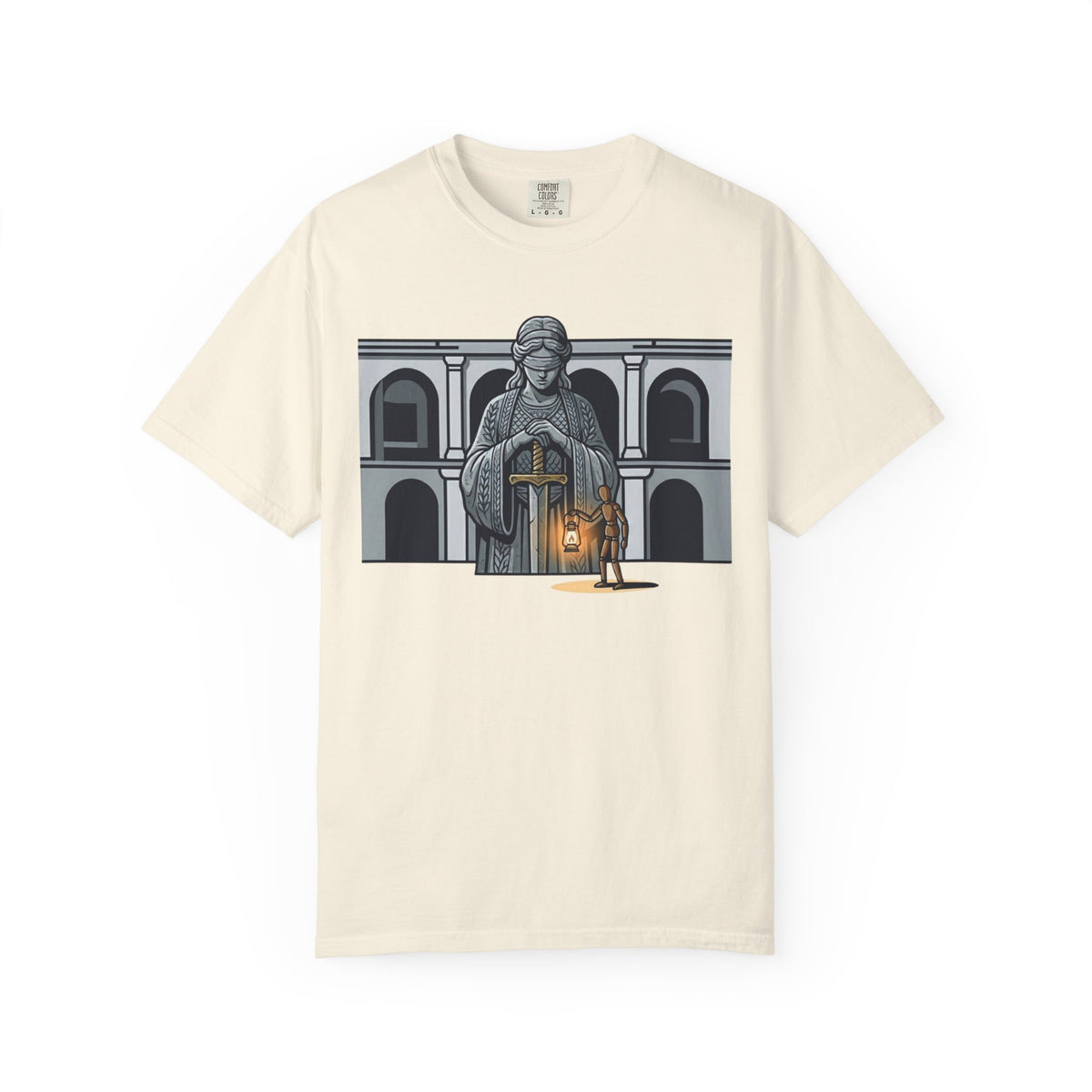 Color: Ivory | Blind Justice Unisex Garment-Dyed Tee
