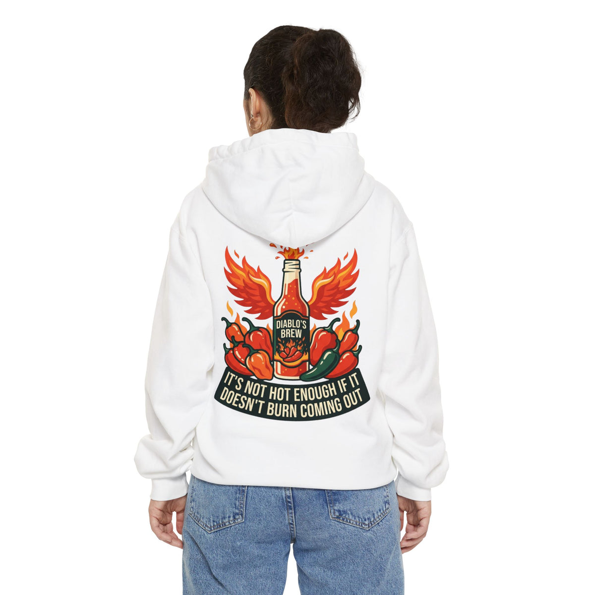 Color: White | Burns Coming Out Garment-Dyed Hoodie