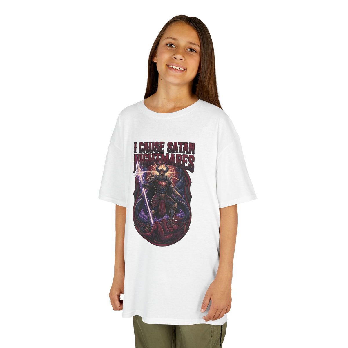 Color: White | I Cause Satan Nightmares Kids Tee