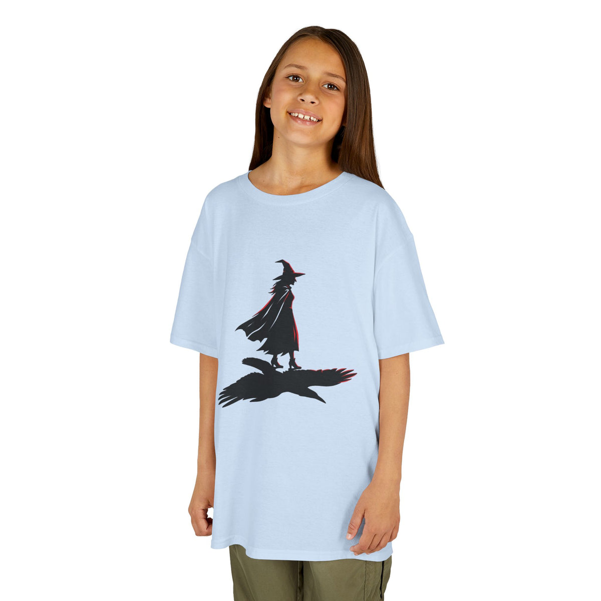 Color: Light Blue | Witch With Raven Shadow Kids Tee