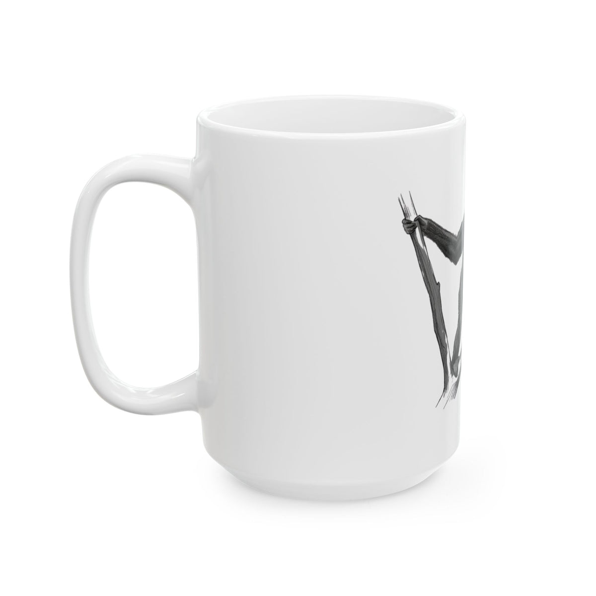 "Pencil Sketch Art Gibbon" White Ceramic Mug