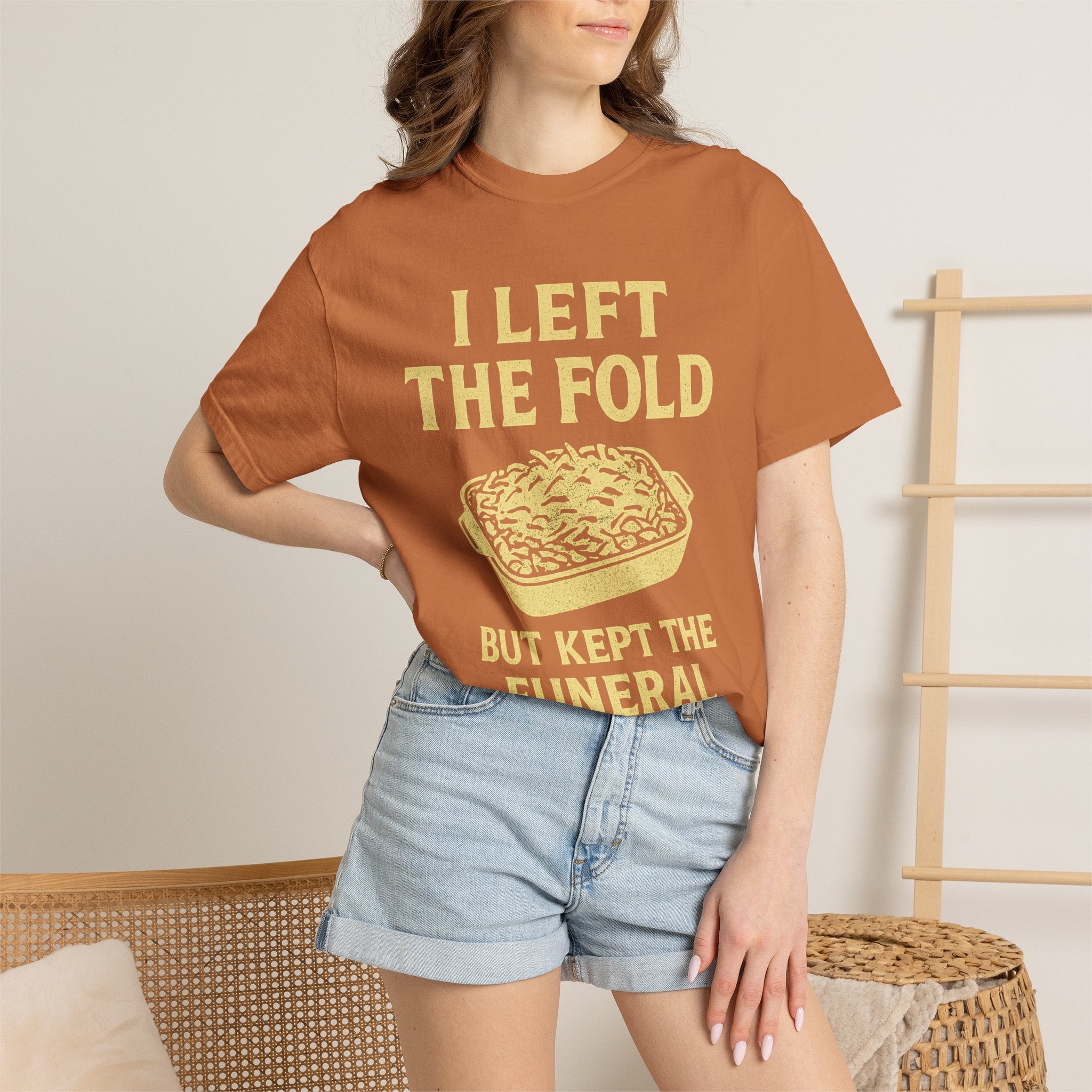 "Left the Fold, Kept the Funeral Potatoes" Unisex Garment-Dyed T-shirt