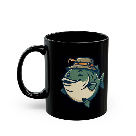 "Drink to Give Fish a Fighting Chance" Black Ceramic Mug — Graphic
