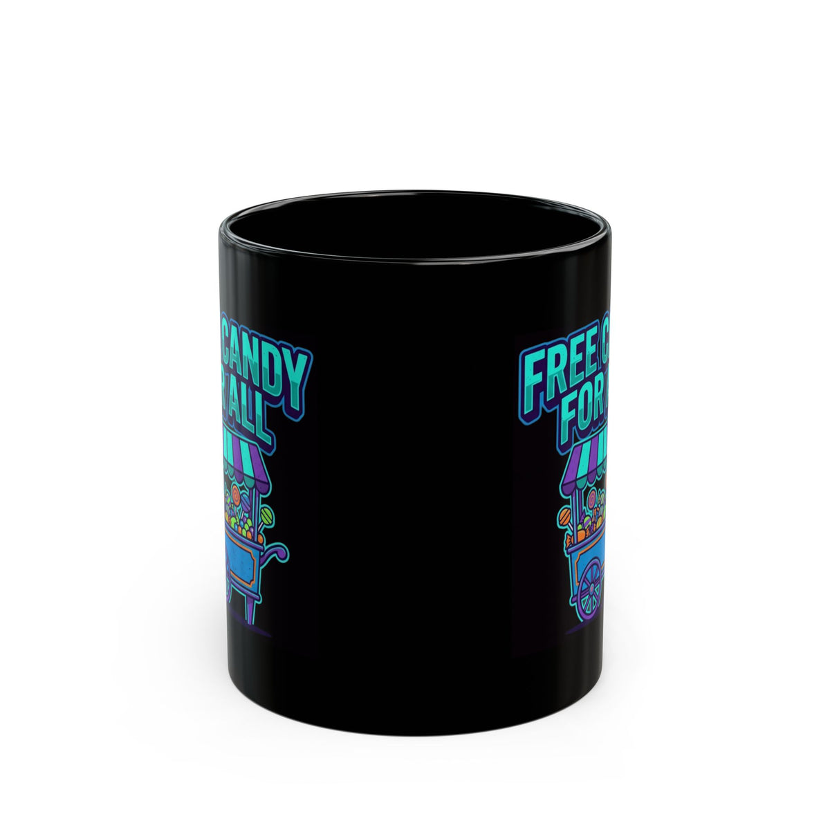 "Free Candy For All" Black Ceramic Mug