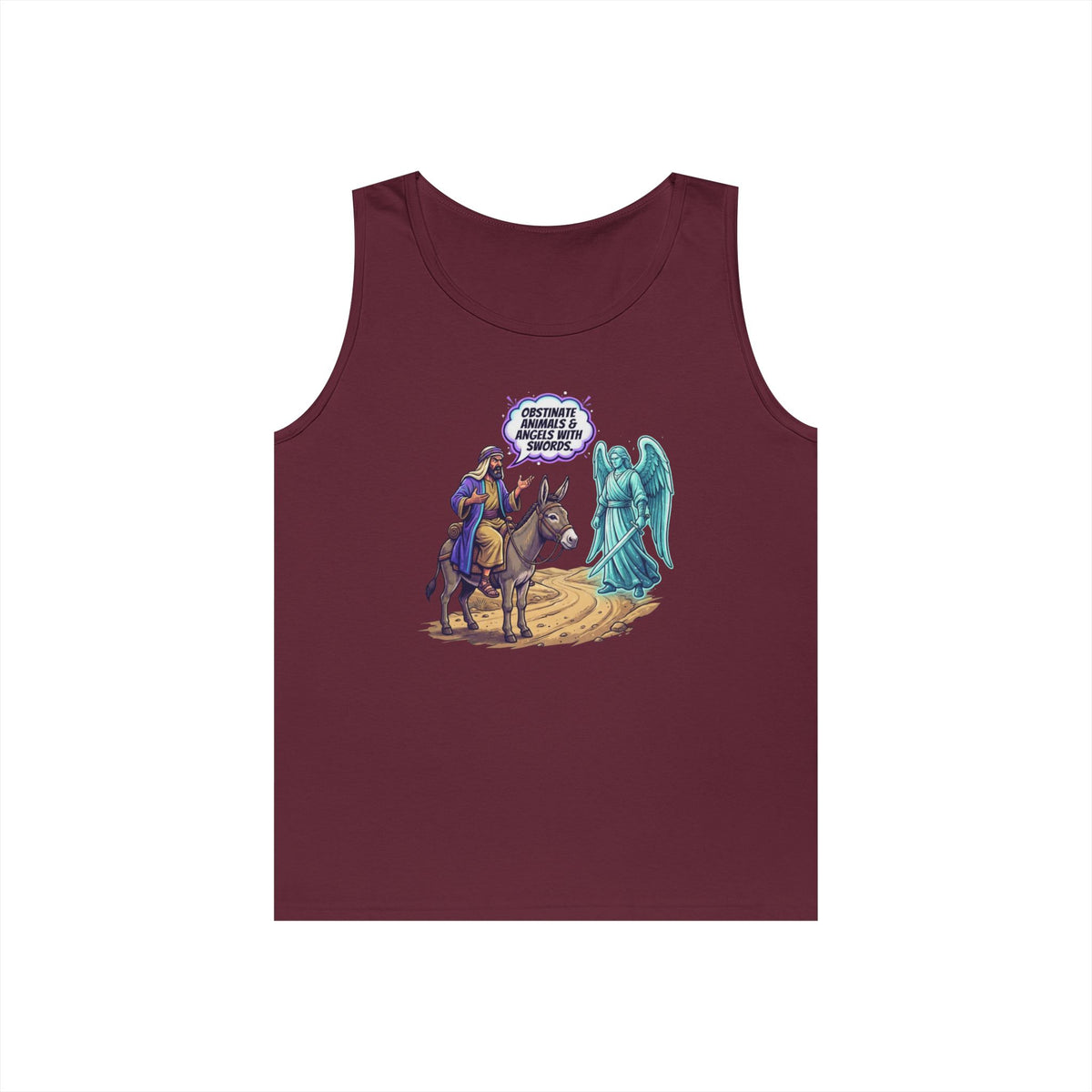 Color: Maroon | Good Book Series Obstinate Animals & Angels With Swords Tank Top