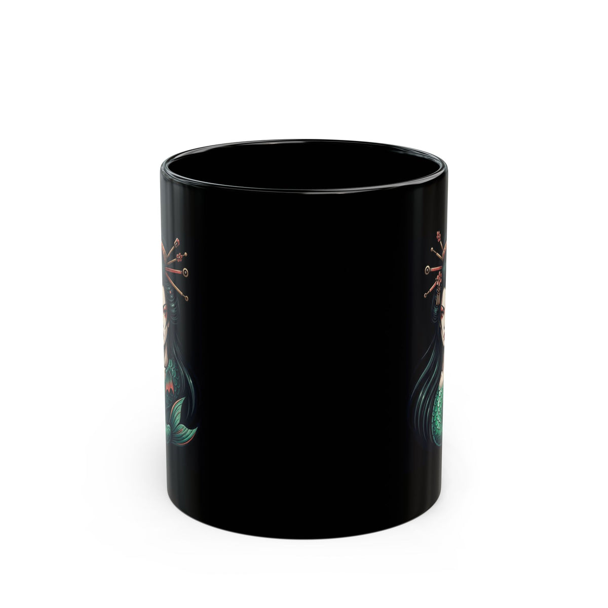 "Ningyo (Japanese Folklore)" Black Ceramic Mug — Graphic
