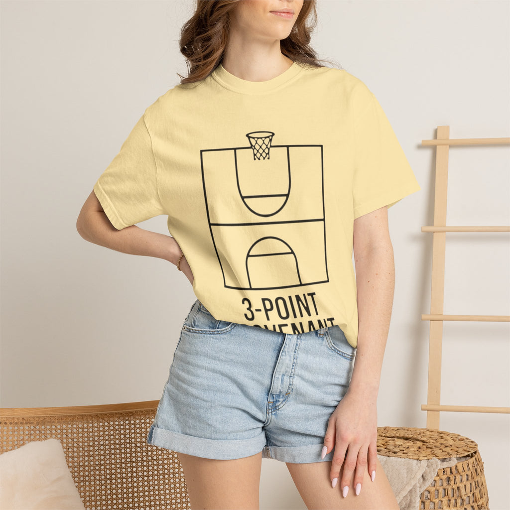“3‑Point Covenant: Faith, Family, Free Throws" Unisex Garment-Dyed T-shirt