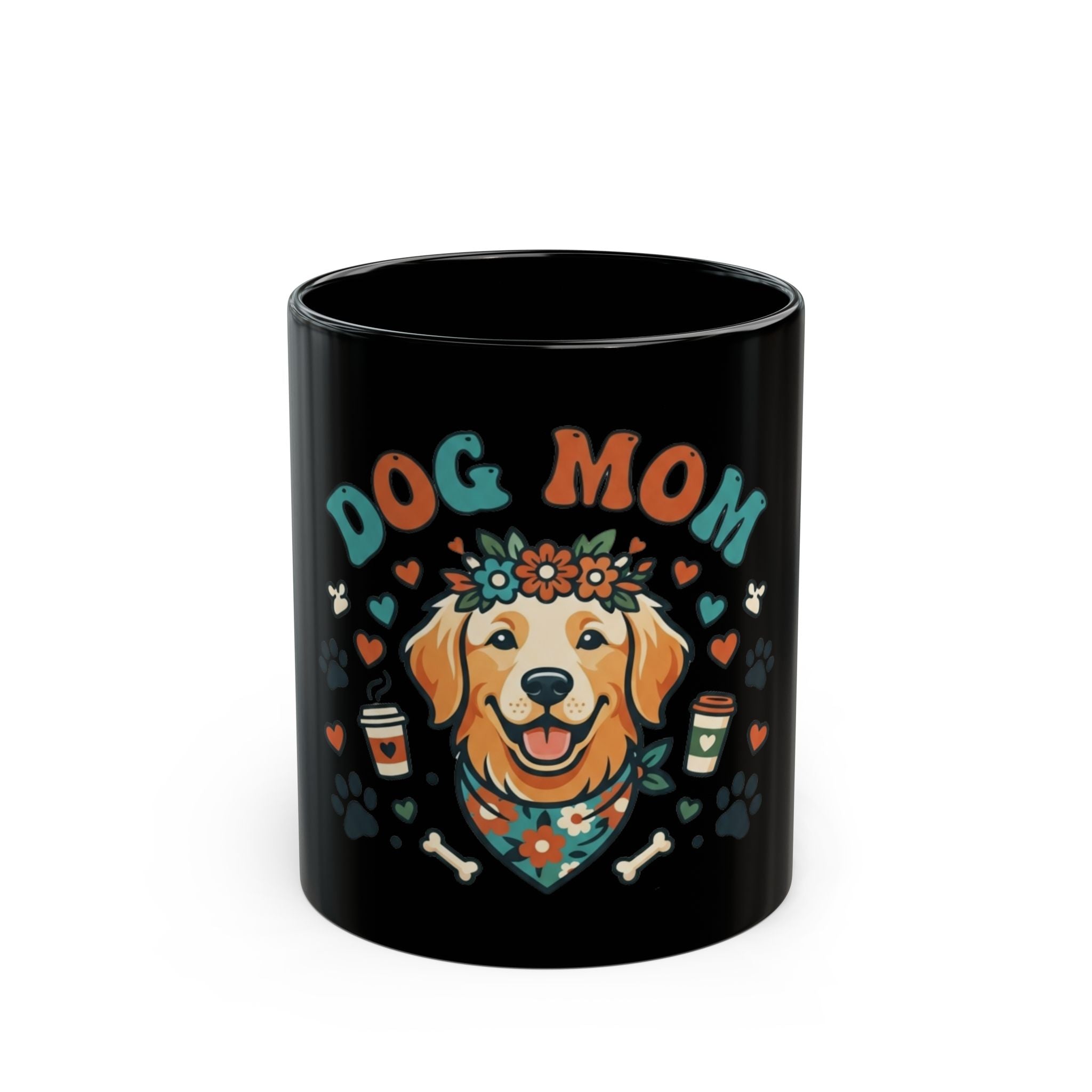 "Dog Mom" Black Ceramic Mug