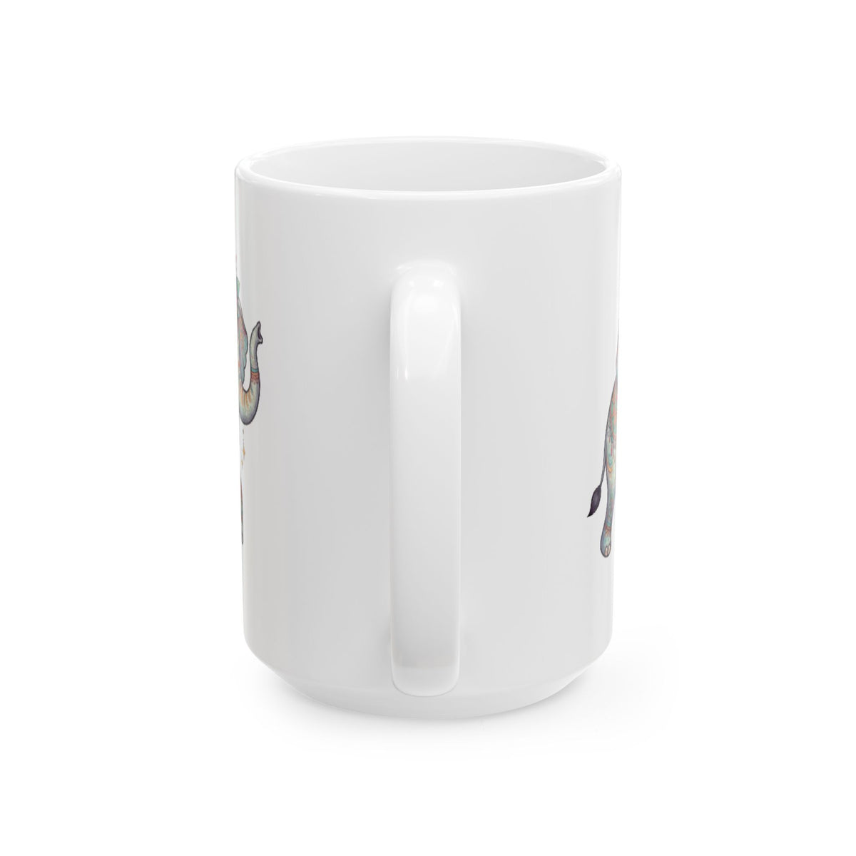 "Hippy Elephant" White Ceramic Mug