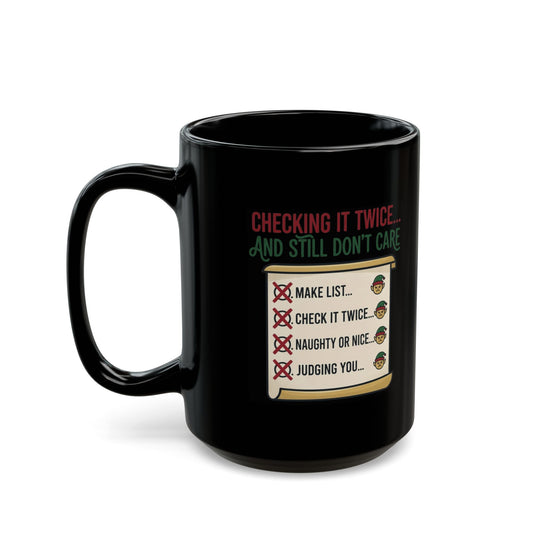 "Checking It Twice" Black Ceramic Mug