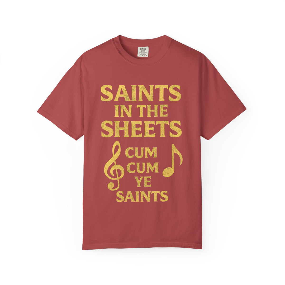 Color: Crimson | Saints in the Sheets T-Shirt Unisex Garment-Dyed T-shirt