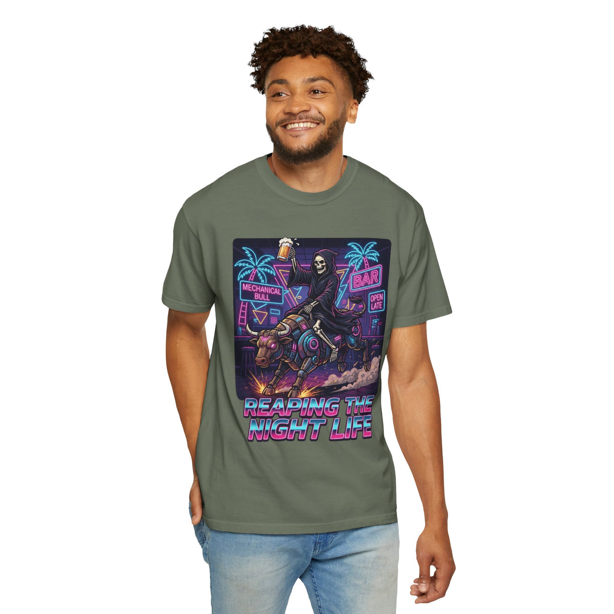 Color: Moss | Reaping the Night Life Unisex Garment-Dyed Tee