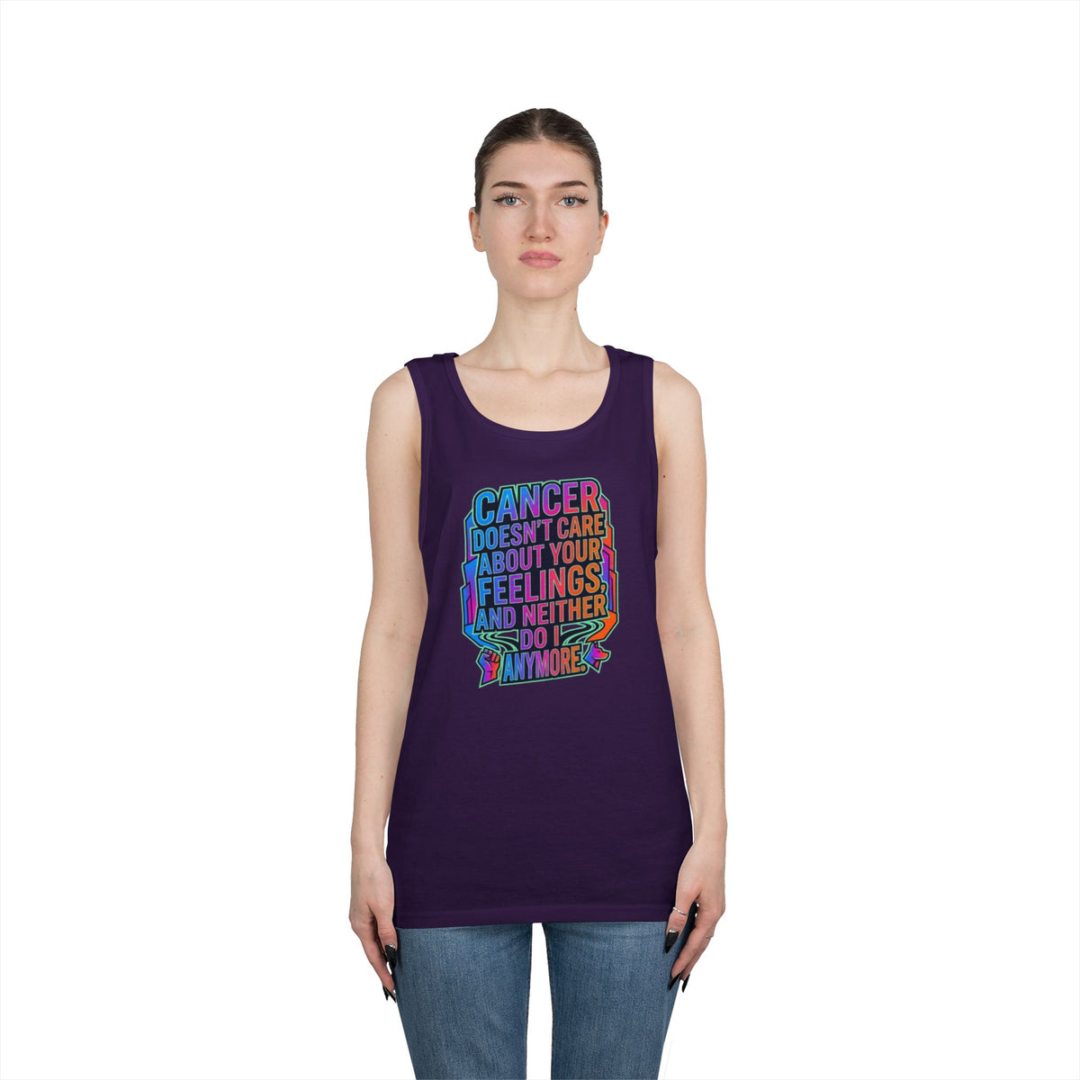 Color: Purple | Cancer Doesn't Care About Your Feelings Tank Top