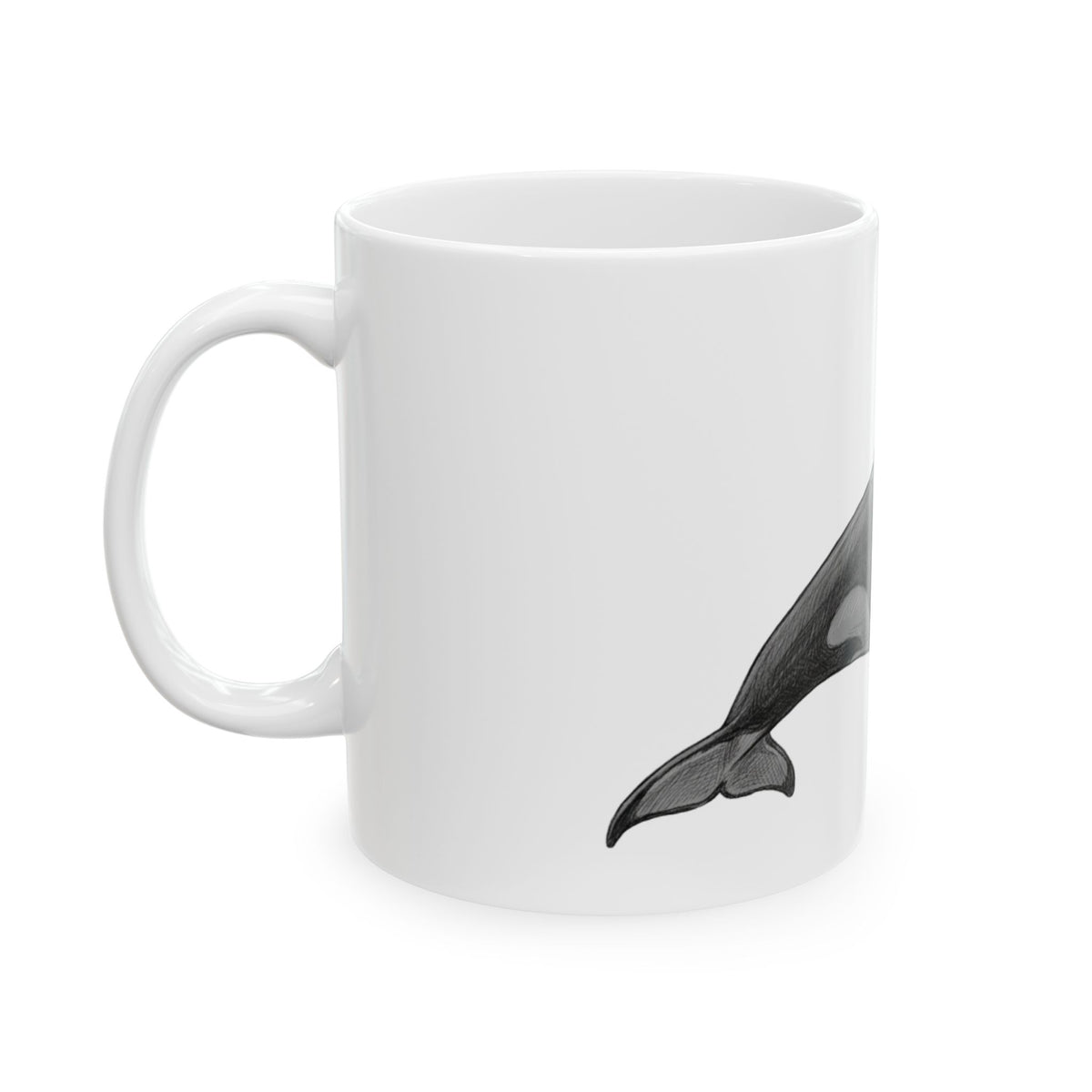 "Pencil Sketch Art Orca" White Ceramic Mug
