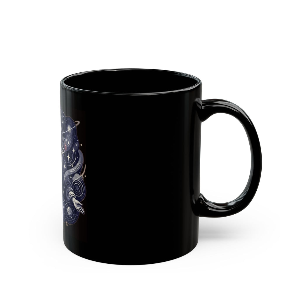 "God Works in Mysteroius Ways" Black Ceramic Mug — Graphic
