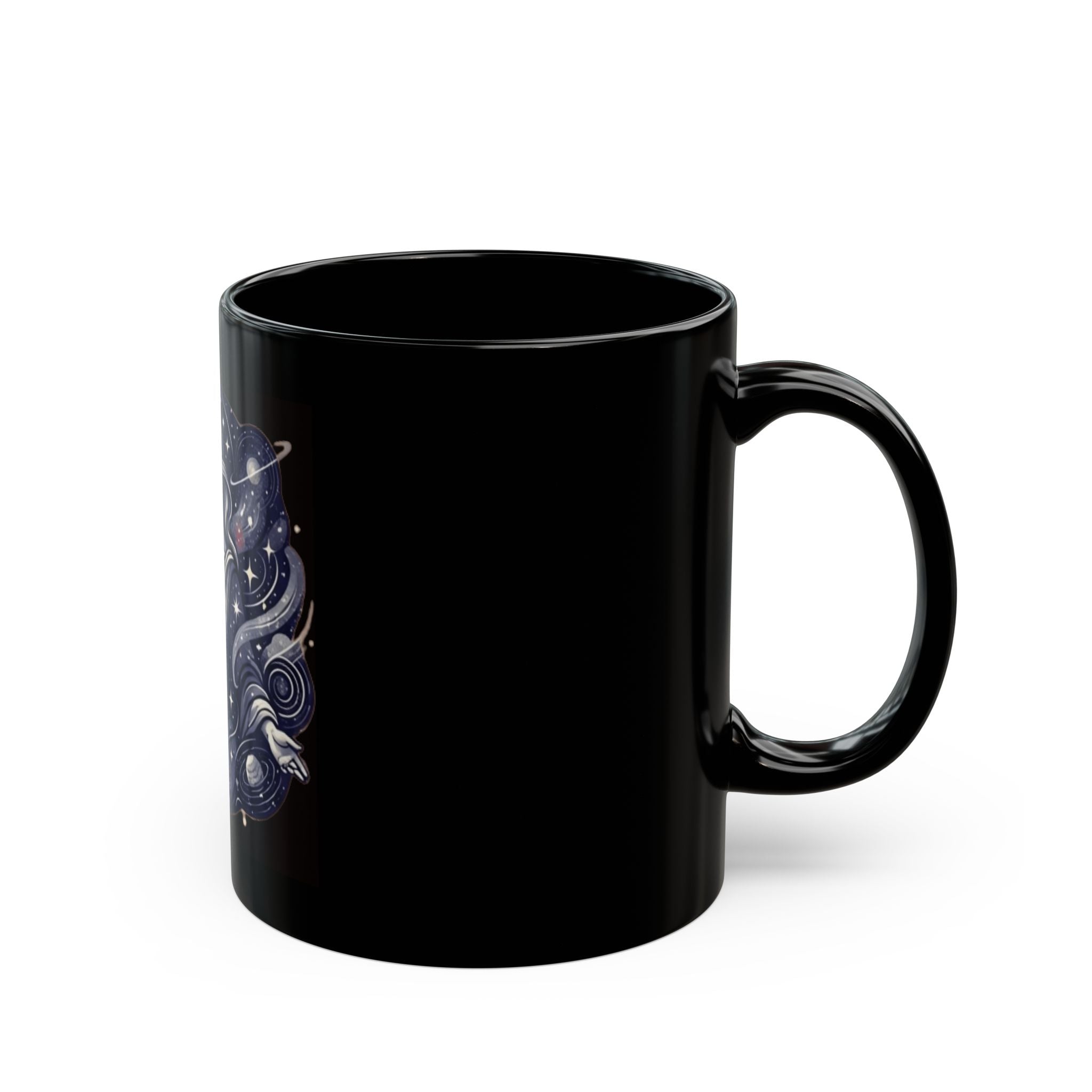 "God Works in Mysteroius Ways" Black Ceramic Mug — Graphic
