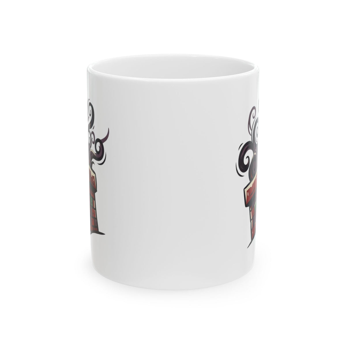 "Up On The Housetop Doing Naughty Stuff" White Ceramic Mug — Graphic