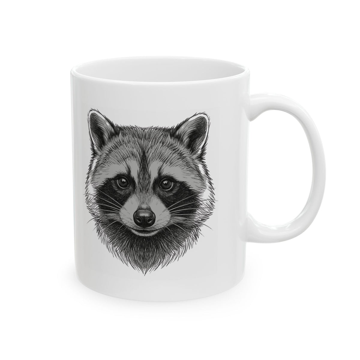 "Pencil Sketch Art Raccoon" White Ceramic Mug — Graphic