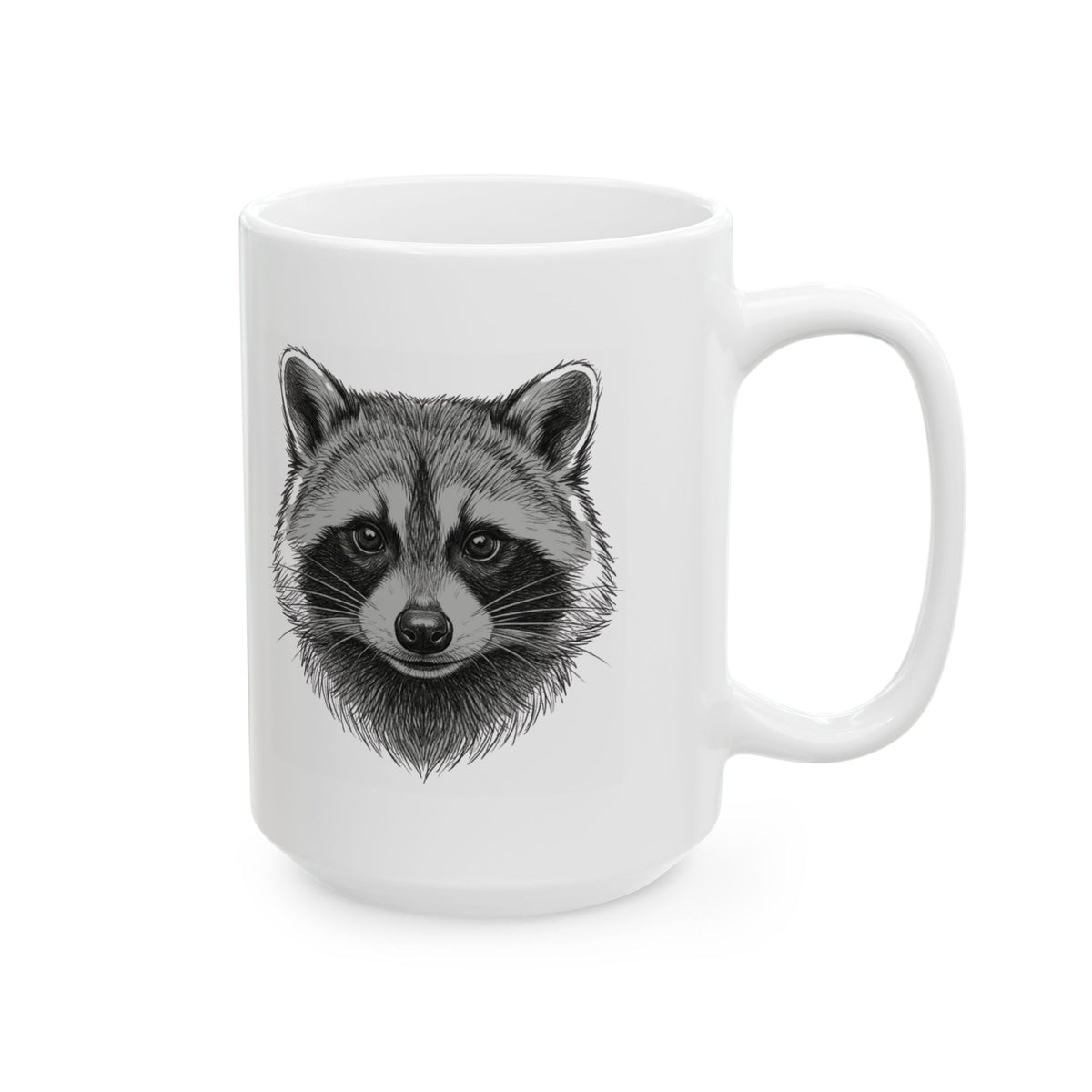 "Pencil Sketch Art Raccoon" White Ceramic Mug — Graphic