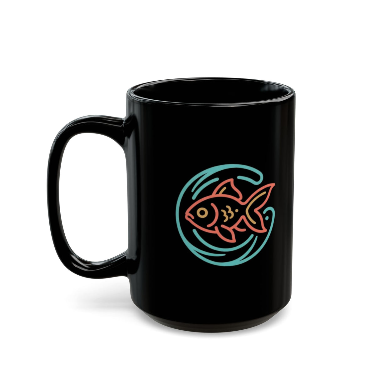 "Go Fish" Black Ceramic Mug — Graphic