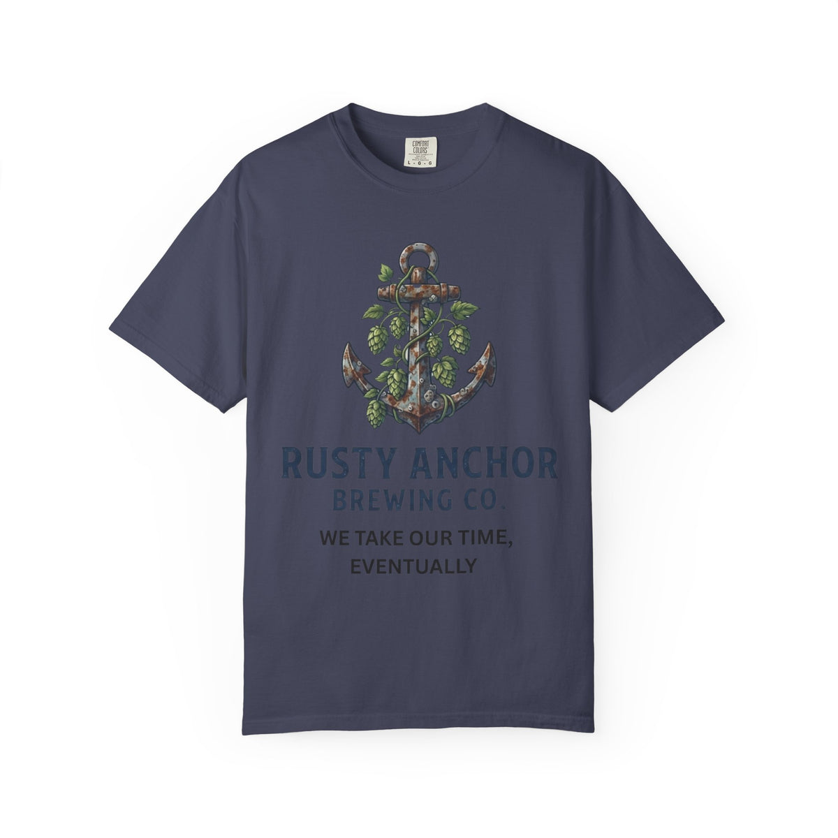 Color: Denim | Rusty Anchor Brewing Unisex Garment-Dyed Tee