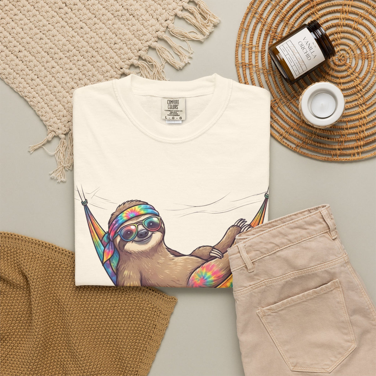 "Hippy Sloth" Unisex Garment-Dyed Tee