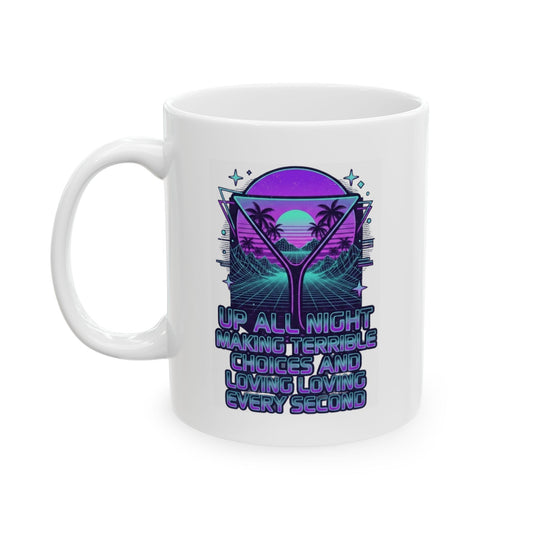 "Up All Night" White Ceramic Mug