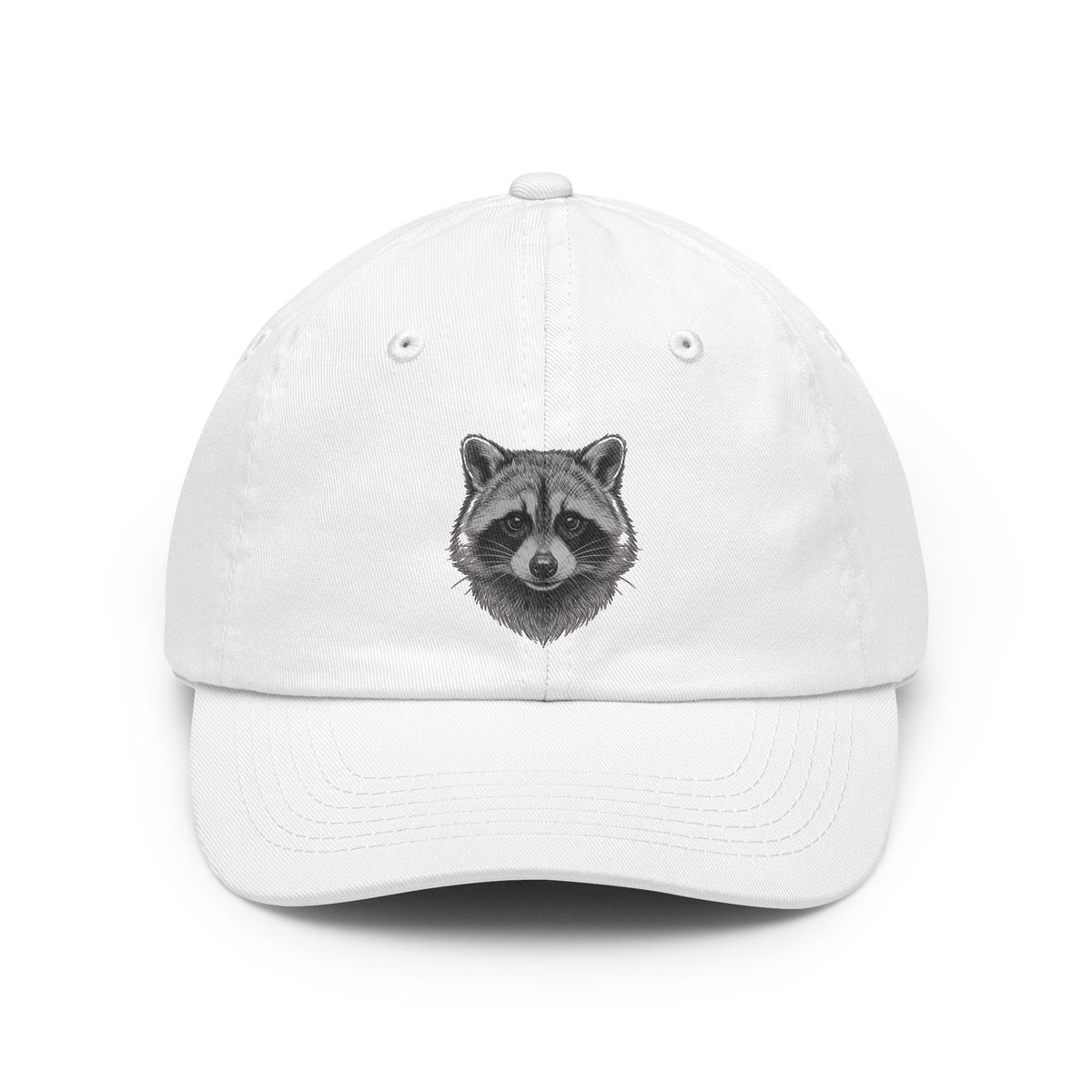 Color: White | Pencil Sketch Art Raccoon Dad Hat — Graphic