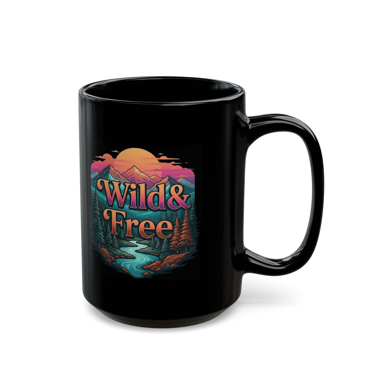 "Wild & Free" Black Ceramic Mug