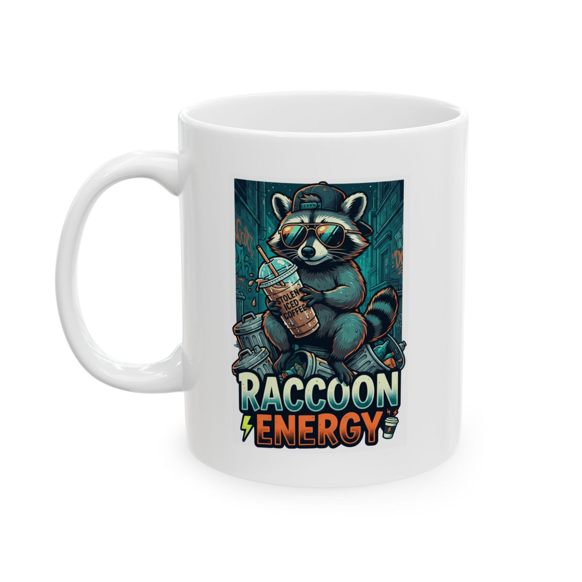 "Raccoon Energy" White Ceramic Mug
